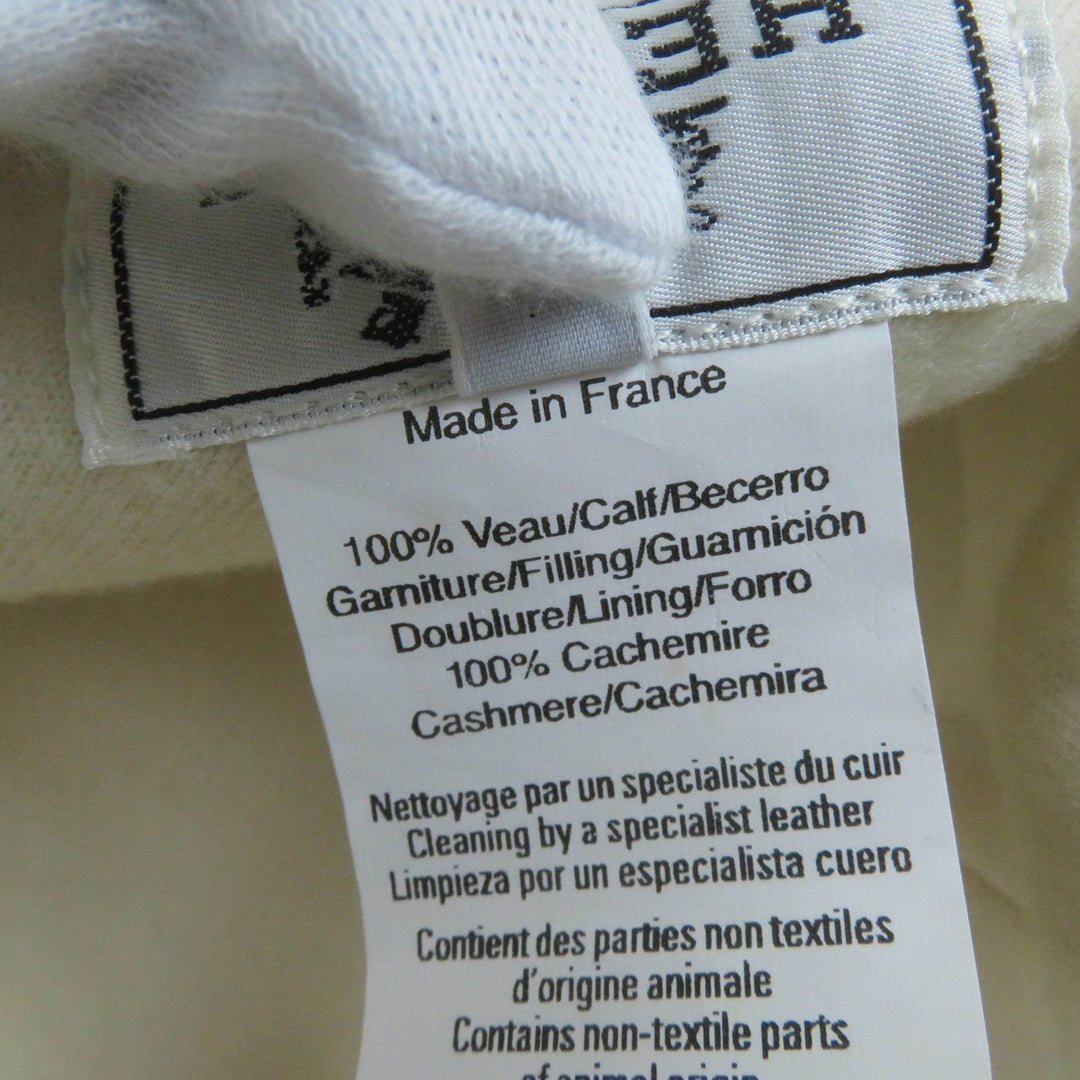 HERMES hat Main: Leather, Lining: 100% Cashmere Brown Ivory Women 58 Used Authentic