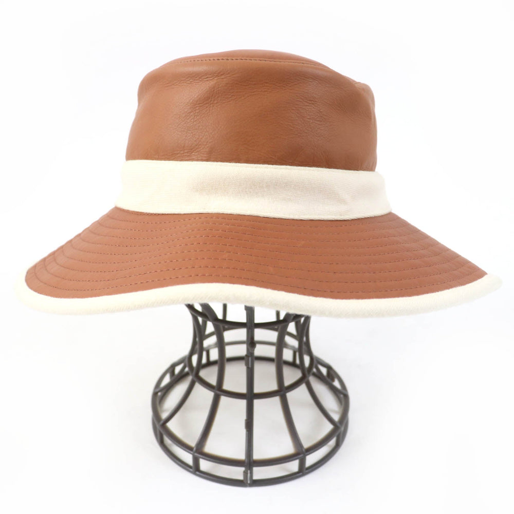 HERMES hat Main: Leather, Lining: 100% Cashmere Brown Ivory Women 58 Used Authentic
