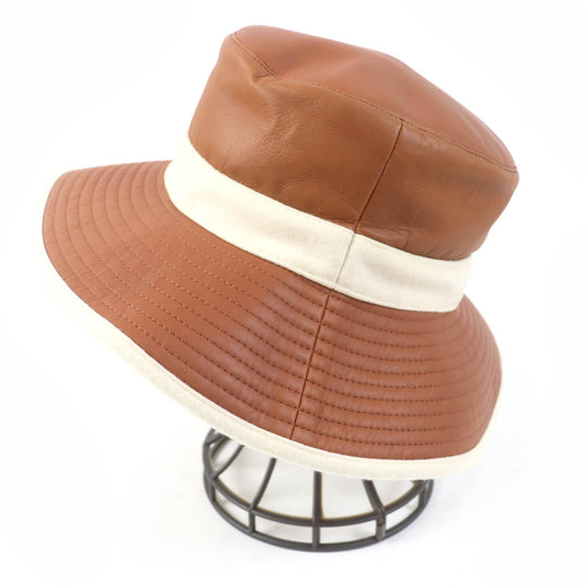 HERMES hat Main: Leather, Lining: 100% Cashmere Brown Ivory Women 58 Used Authentic