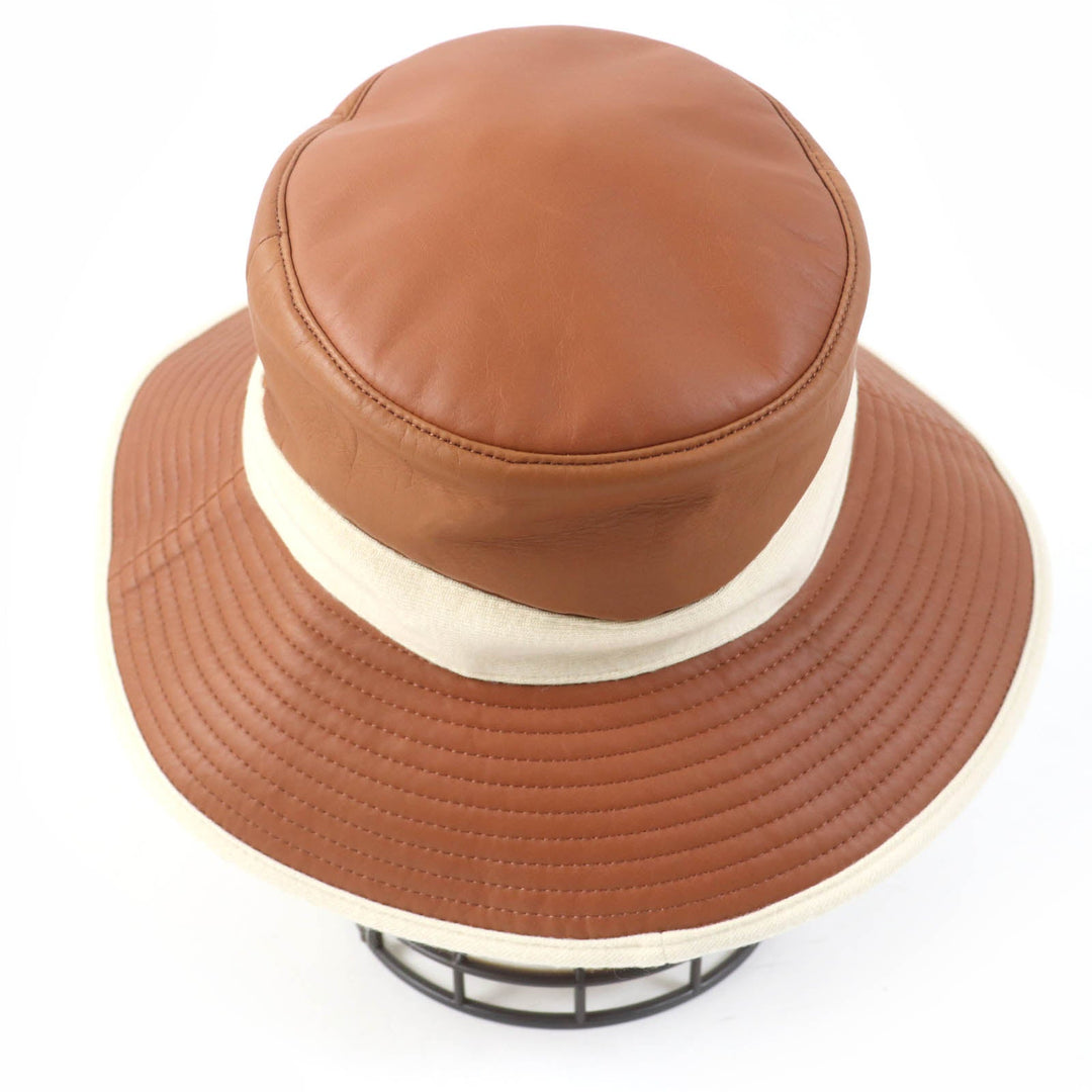 HERMES hat Main: Leather, Lining: 100% Cashmere Brown Ivory Women 58 Used Authentic
