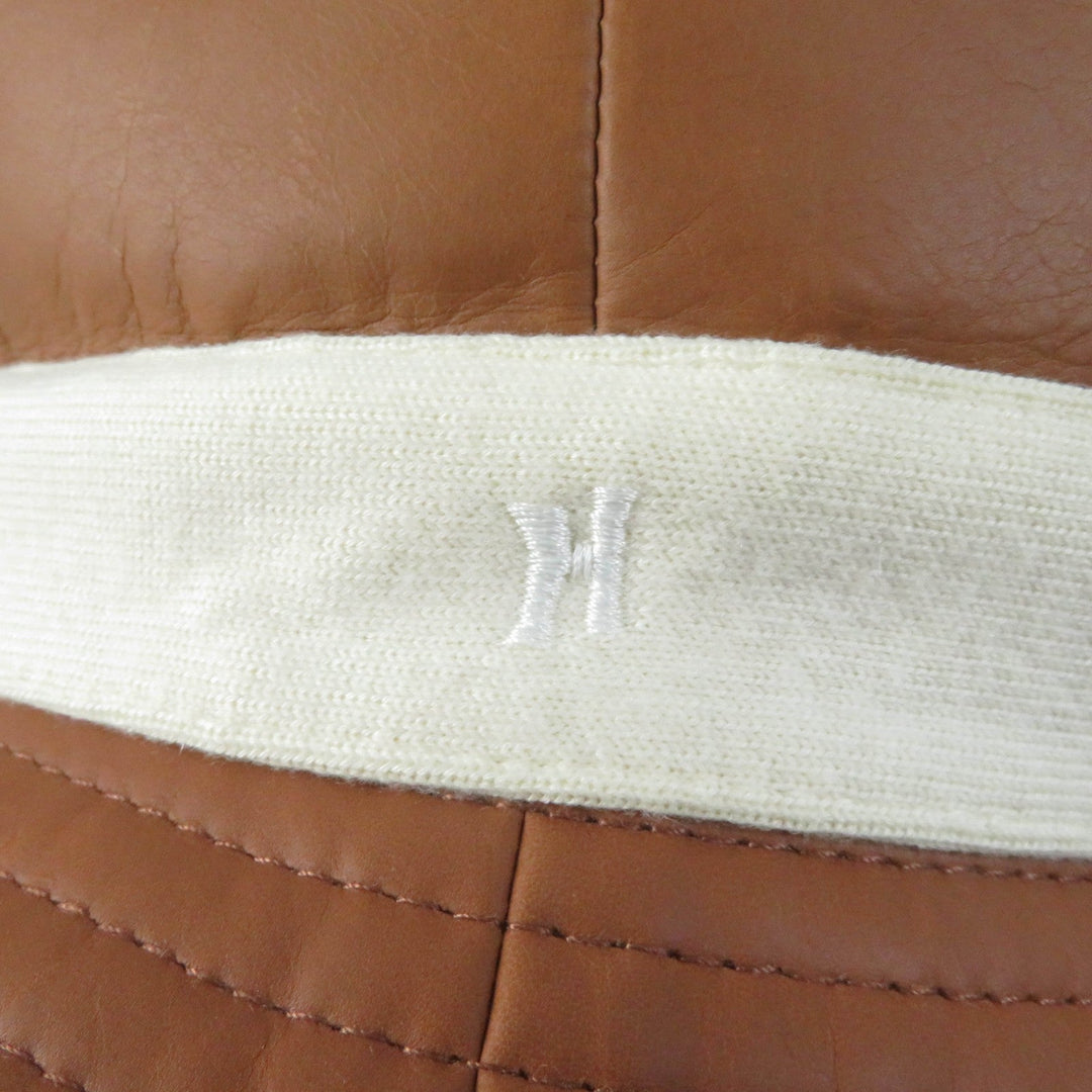 HERMES hat Main: Leather, Lining: 100% Cashmere Brown Ivory Women 58 Used Authentic