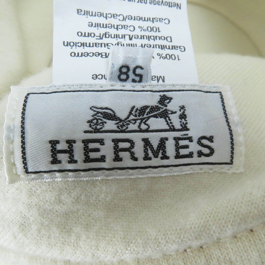 HERMES hat Main: Leather, Lining: 100% Cashmere Brown Ivory Women 58 Used Authentic