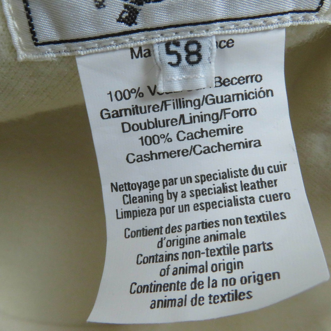 HERMES hat Main: Leather, Lining: 100% Cashmere Brown Ivory Women 58 Used Authentic