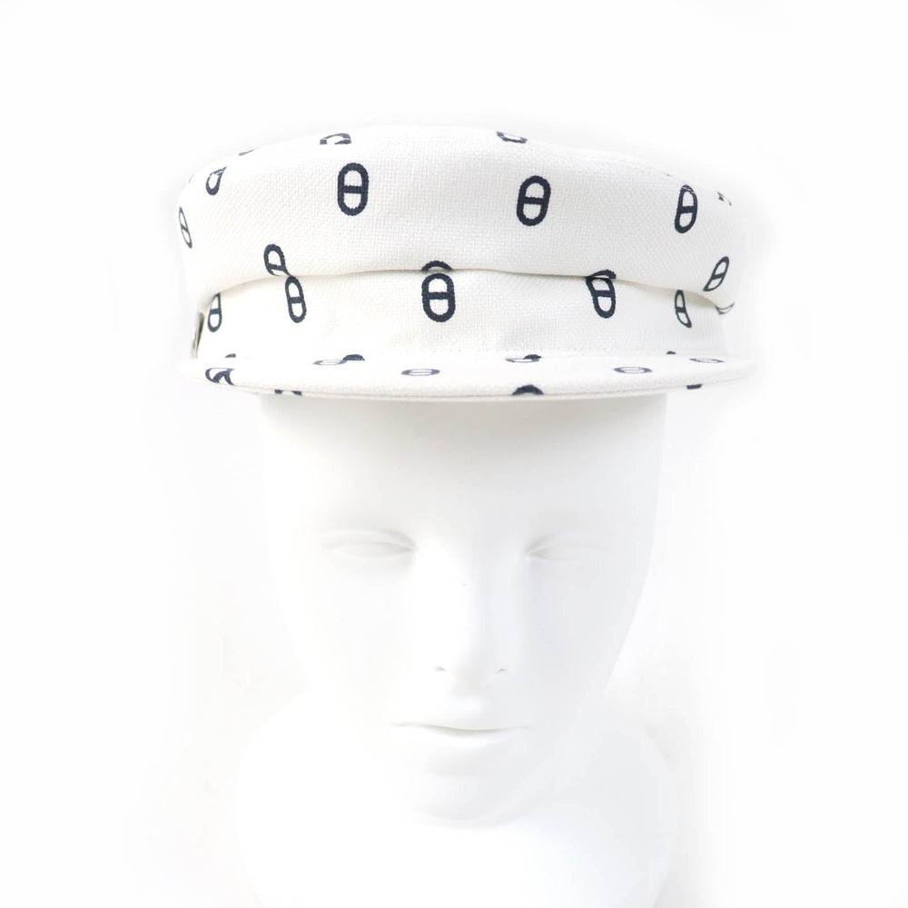 HERMES Casquette Main: 98% cotton, Main: 2% polyurethane, Lining: 56% cotton, Lining: 46% silk, Lining trim: 56% cotton, 44% rayon white Vauban Women Used Authentic