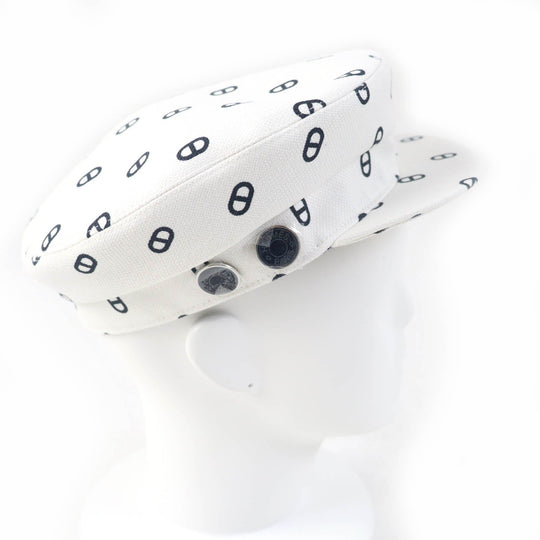 HERMES Casquette Main: 98% cotton, Main: 2% polyurethane, Lining: 56% cotton, Lining: 46% silk, Lining trim: 56% cotton, 44% rayon white Vauban Women Used Authentic