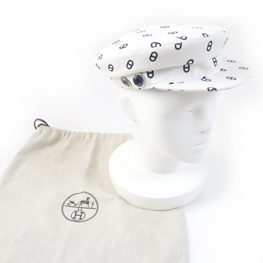 HERMES Casquette Main: 98% cotton, Main: 2% polyurethane, Lining: 56% cotton, Lining: 46% silk, Lining trim: 56% cotton, 44% rayon white Vauban Women Used Authentic