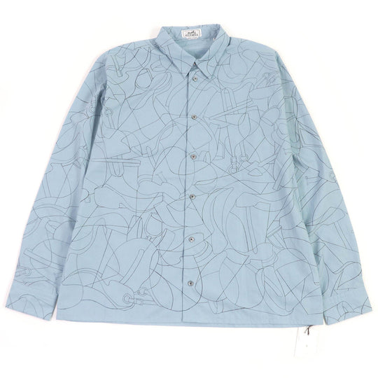 HERMES Long sleeve shirt Main: 100% cotton Ciel Couvel Selles en Fragments Finesse mens 44 Used Authentic