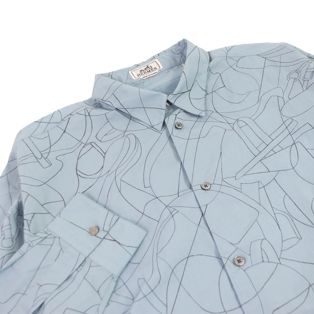 HERMES Long sleeve shirt Main: 100% cotton Ciel Couvel Selles en Fragments Finesse mens 44 Used Authentic