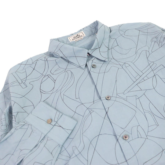 HERMES Long sleeve shirt Main: 100% cotton Ciel Couvel Selles en Fragments Finesse mens 44 Used Authentic