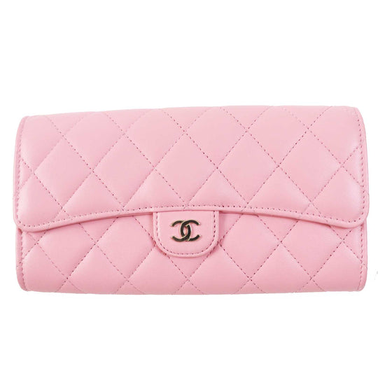 CHANEL Long Wallet Purse C3487T33 AP0241 Main: Lambskin pink Matrasse Classic long flap wallet Women Used Authentic
