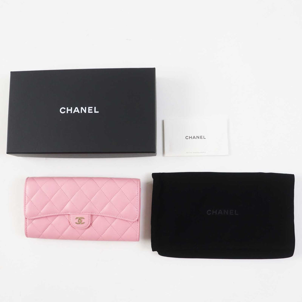 CHANEL Long Wallet Purse C3487T33 AP0241 Main: Lambskin pink Matrasse Classic long flap wallet Women Used Authentic