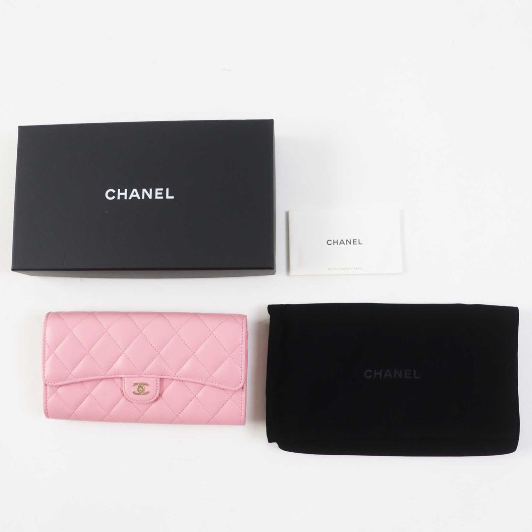 CHANEL Long Wallet Purse C3487T33 AP0241 Main: Lambskin pink Matrasse Classic long flap wallet Women Used Authentic