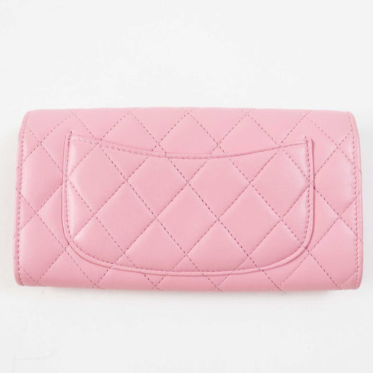 CHANEL Long Wallet Purse C3487T33 AP0241 Main: Lambskin pink Matrasse Classic long flap wallet Women Used Authentic