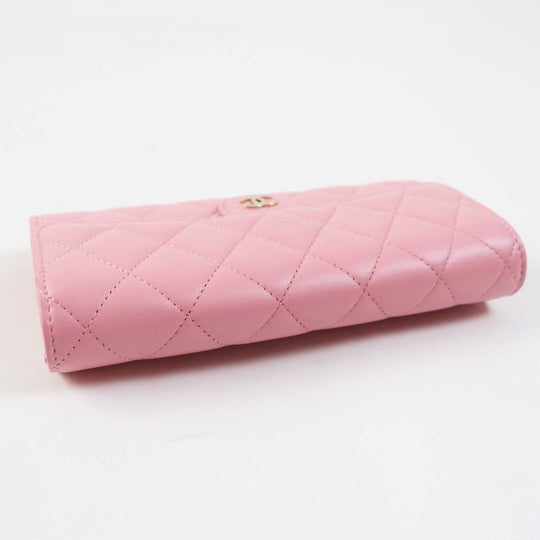 CHANEL Long Wallet Purse C3487T33 AP0241 Main: Lambskin pink Matrasse Classic long flap wallet Women Used Authentic