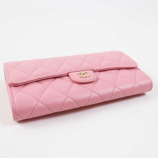 CHANEL Long Wallet Purse C3487T33 AP0241 Main: Lambskin pink Matrasse Classic long flap wallet Women Used Authentic
