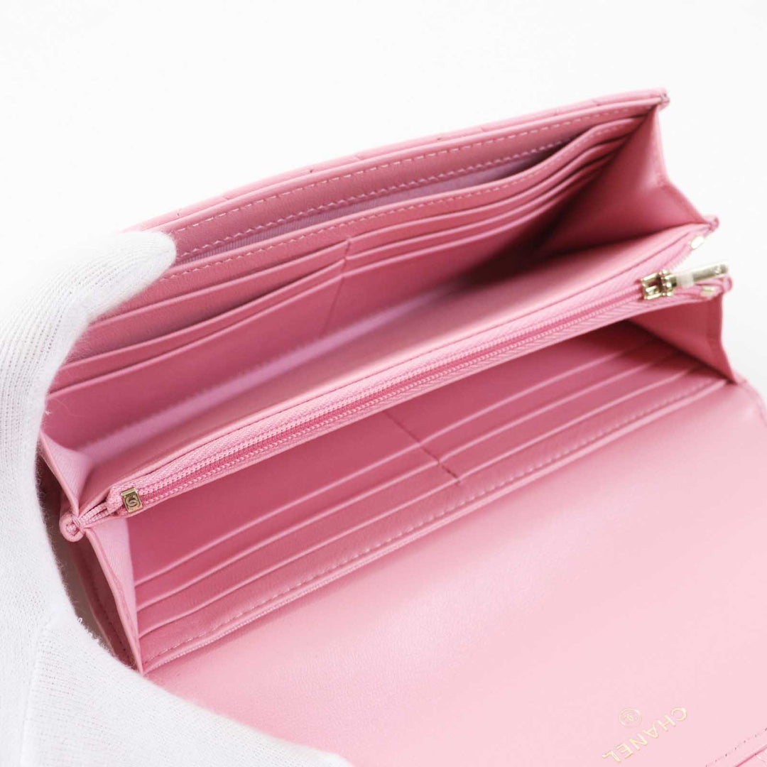 CHANEL Long Wallet Purse C3487T33 AP0241 Main: Lambskin pink Matrasse Classic long flap wallet Women Used Authentic