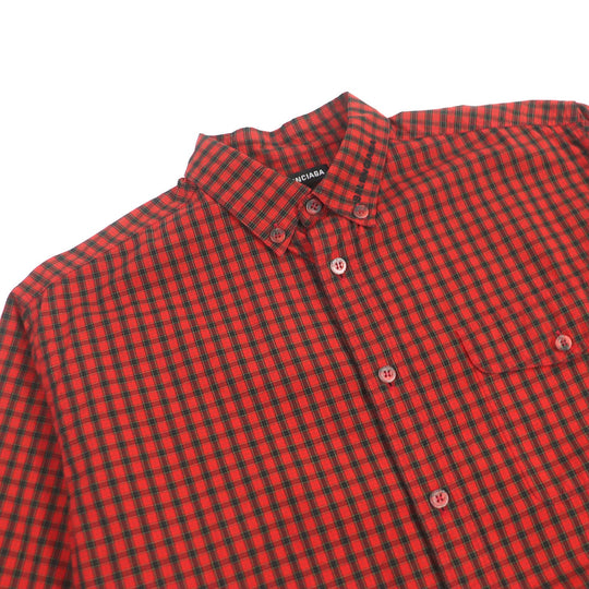 BALENCIAGA Short sleeve shirt 556869 Main: 100% cotton Red mens 37 Used Authentic