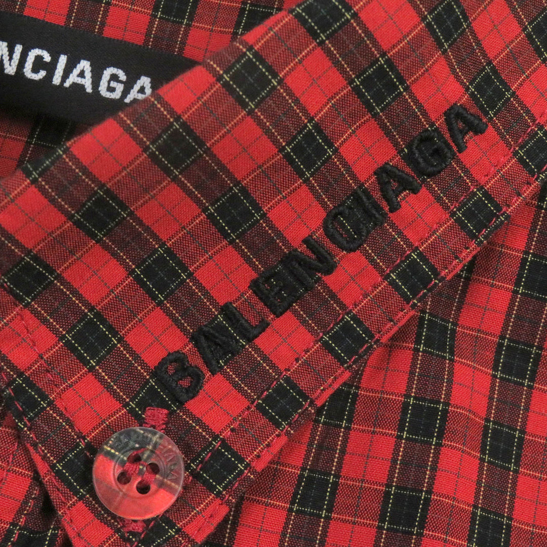 BALENCIAGA Short sleeve shirt 556869 Main: 100% cotton Red mens 37 Used Authentic