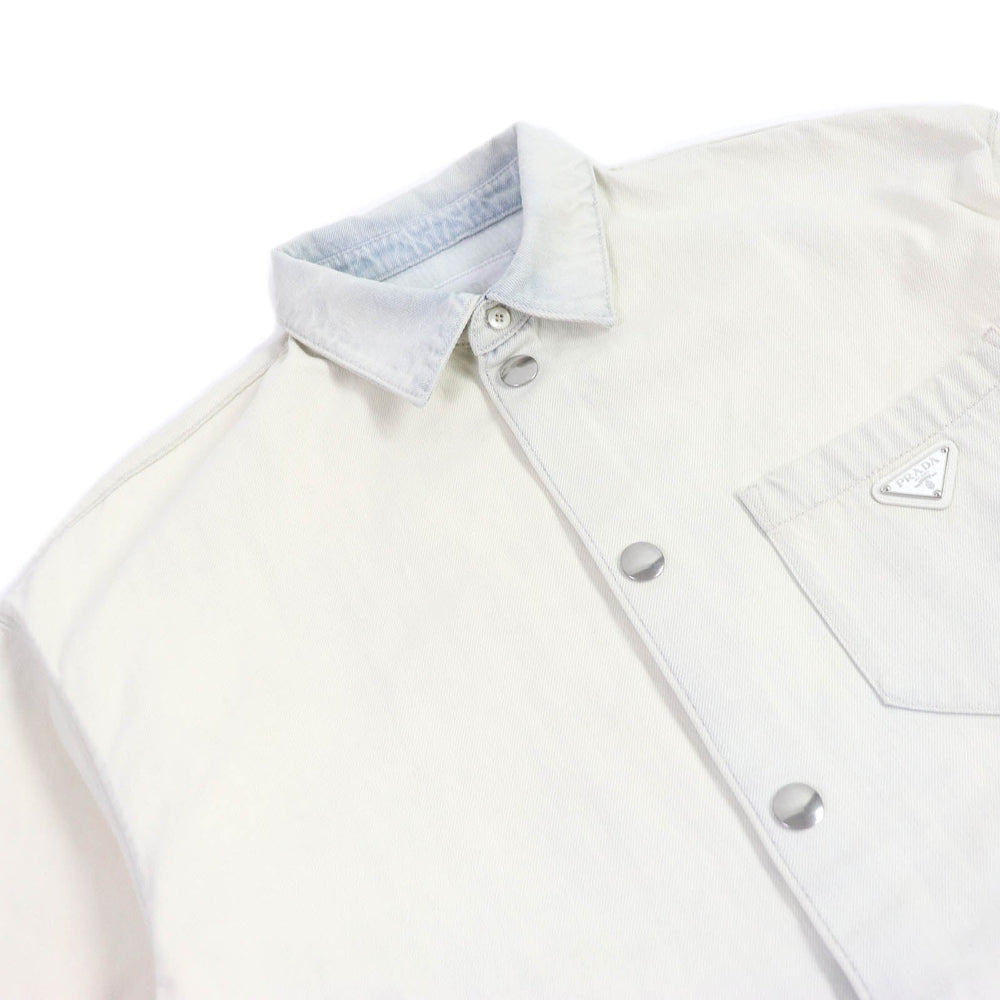 PRADA Denim Jacket GEC067 Main: 100% cotton leather, part: calf leather White type mens XXL Used Authentic