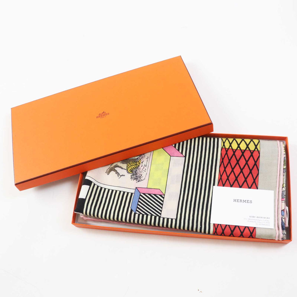 HERMES scarf 243761S Main: 70% cashmere, Main: 30% silk Multi Caljean 140 Grand Theatre Nouveau Women Used Authentic