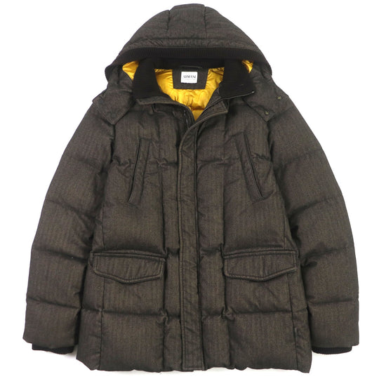 ARMANI COLLEZIONI Down jacket Outer: 69% polyester, Outer: 29% viscose (rayon), Outer: 2% elastane (polyurethane), Lining: 100% polyamide (nylon), Filling: 100% down Dark brown mens 52(EU size) Used Authentic