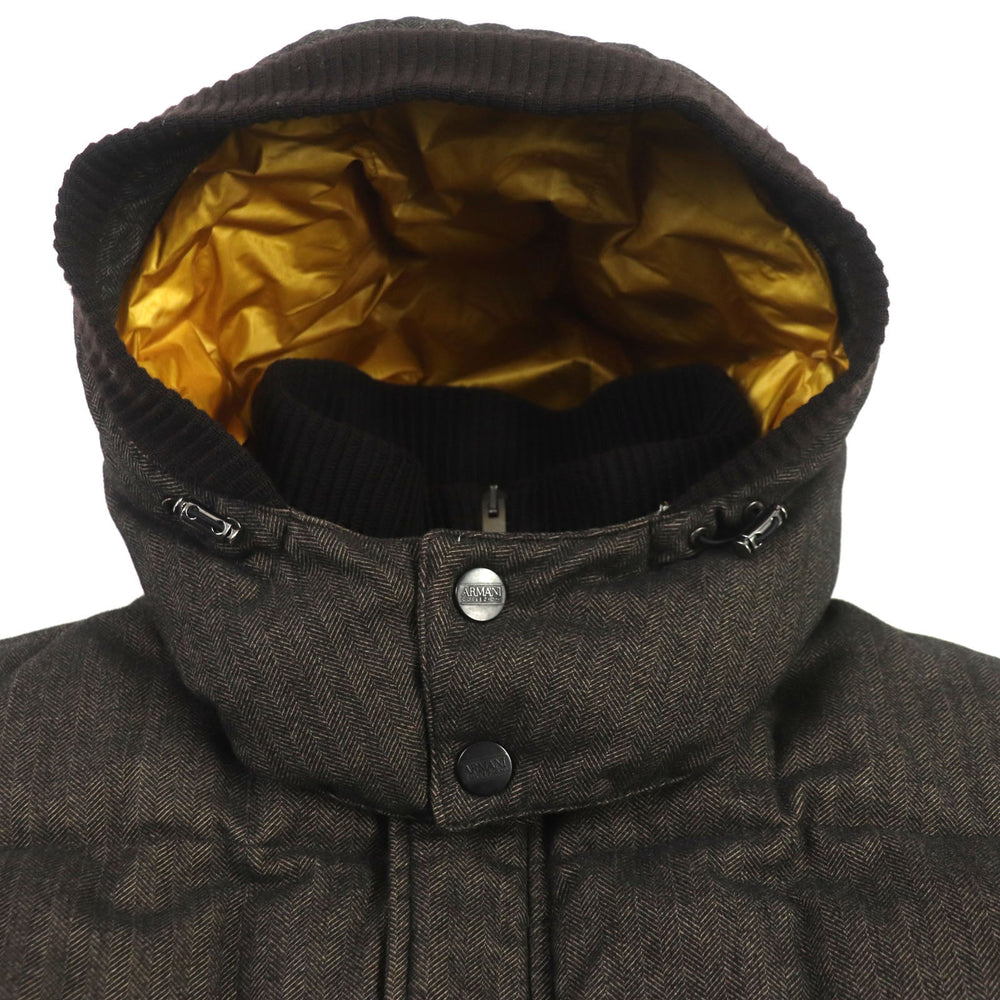 ARMANI COLLEZIONI Down jacket Outer: 69% polyester, Outer: 29% viscose (rayon), Outer: 2% elastane (polyurethane), Lining: 100% polyamide (nylon), Filling: 100% down Dark brown mens 52(EU size) Used Authentic