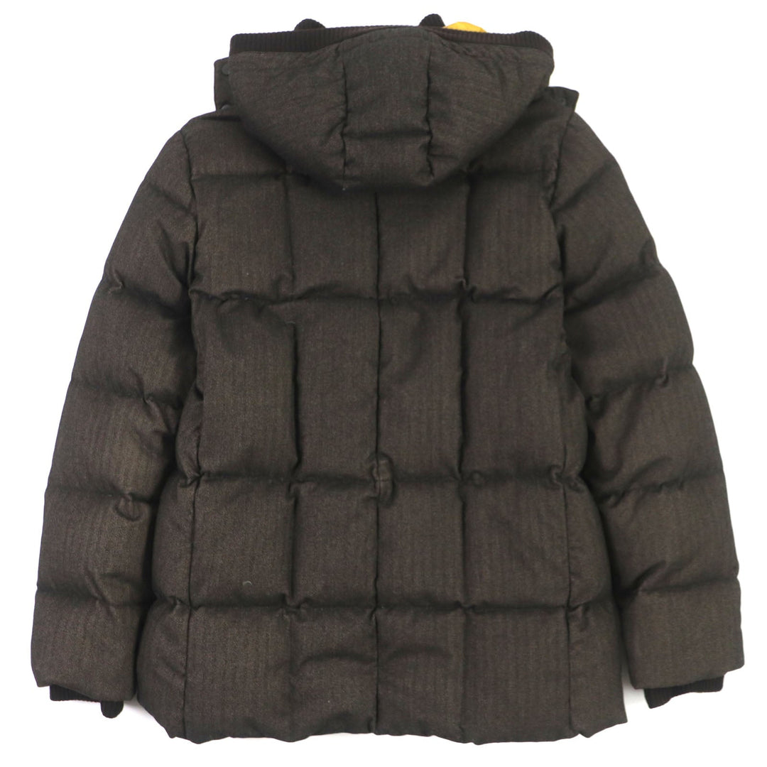 ARMANI COLLEZIONI Down jacket Outer: 69% polyester, Outer: 29% viscose (rayon), Outer: 2% elastane (polyurethane), Lining: 100% polyamide (nylon), Filling: 100% down Dark brown mens 52(EU size) Used Authentic