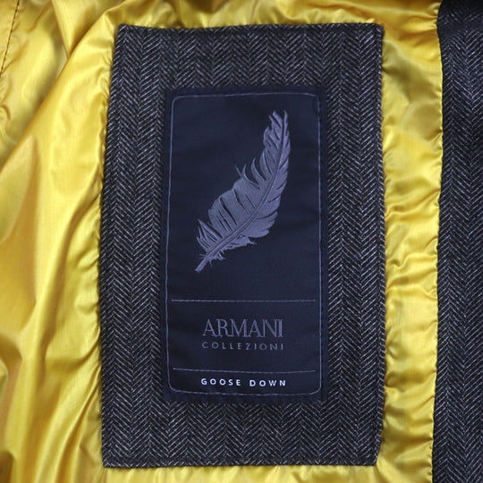 ARMANI COLLEZIONI Down jacket Outer: 69% polyester, Outer: 29% viscose (rayon), Outer: 2% elastane (polyurethane), Lining: 100% polyamide (nylon), Filling: 100% down Dark brown mens 52(EU size) Used Authentic