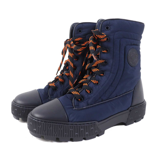 HERMES short boots Leather Parachute Fabric Marin fresh Women 39 Used Authentic