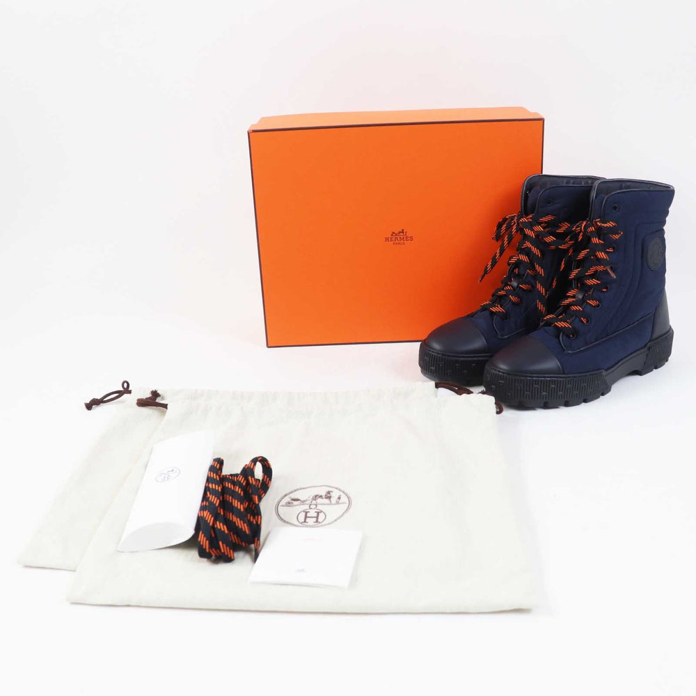 HERMES short boots Leather Parachute Fabric Marin fresh Women 39 Used Authentic