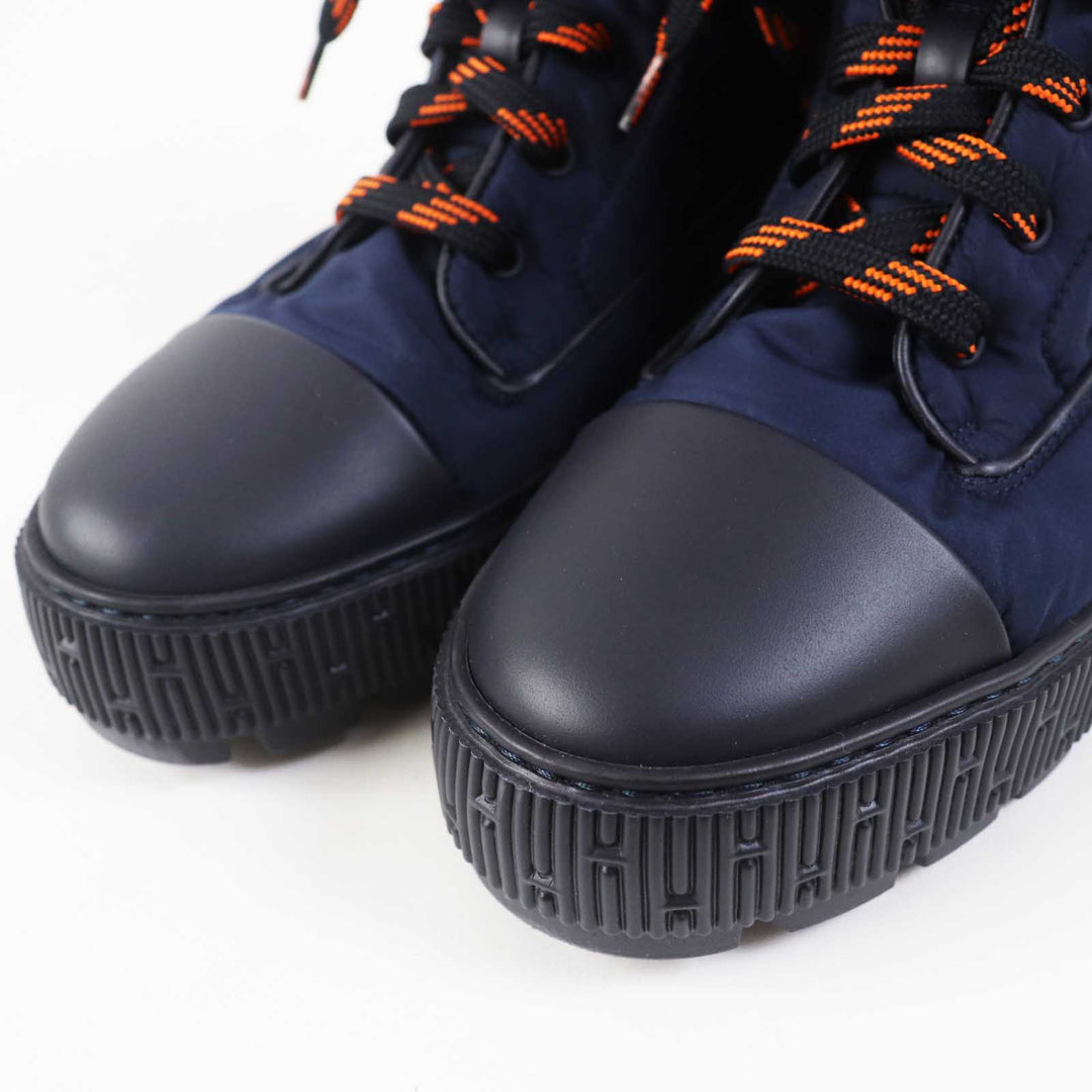 HERMES short boots Leather Parachute Fabric Marin fresh Women 39 Used Authentic