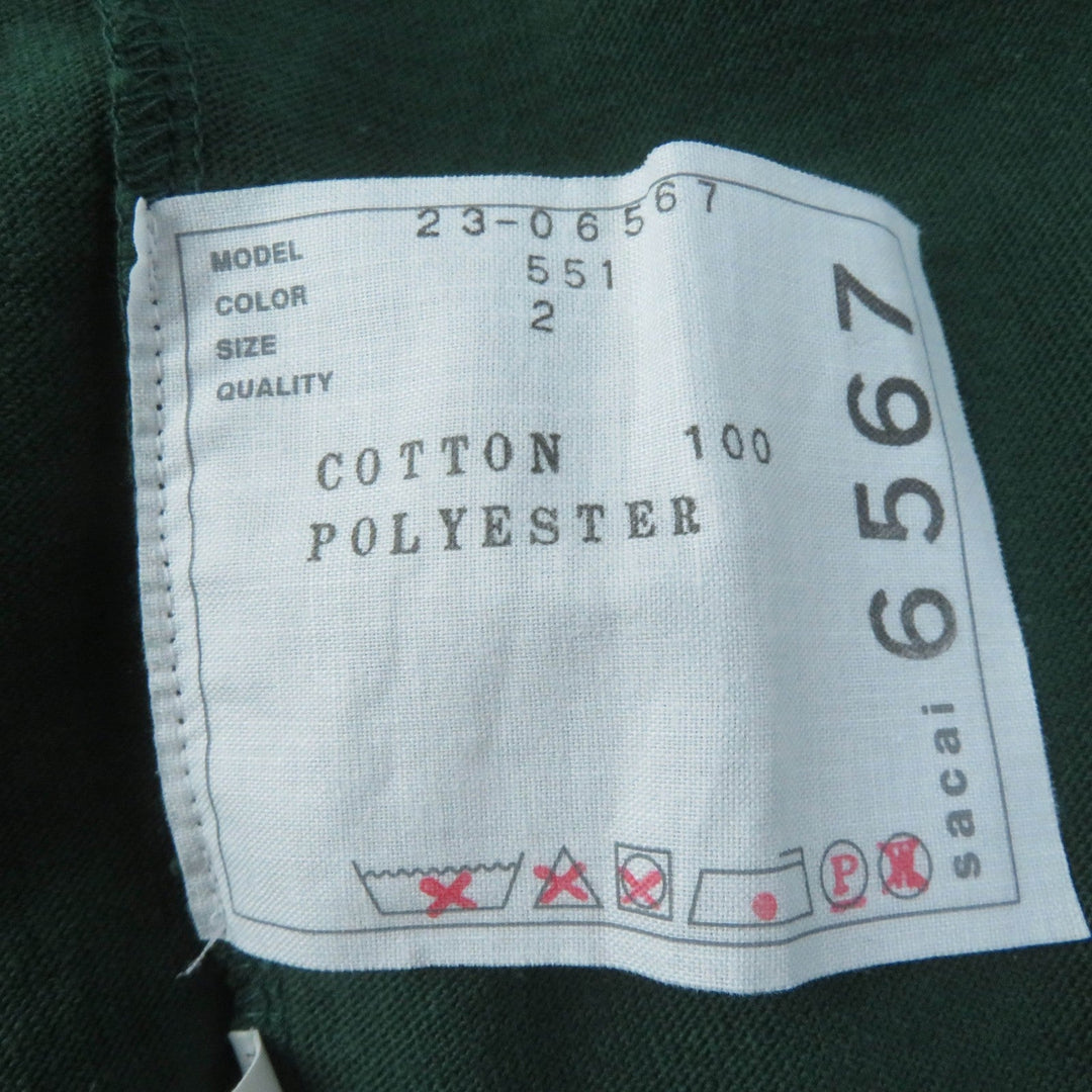 Sacai Short sleeve T-shirt 23-06567 Main: 100% cotton, Part: 100% polyester green Women 2 Used Authentic