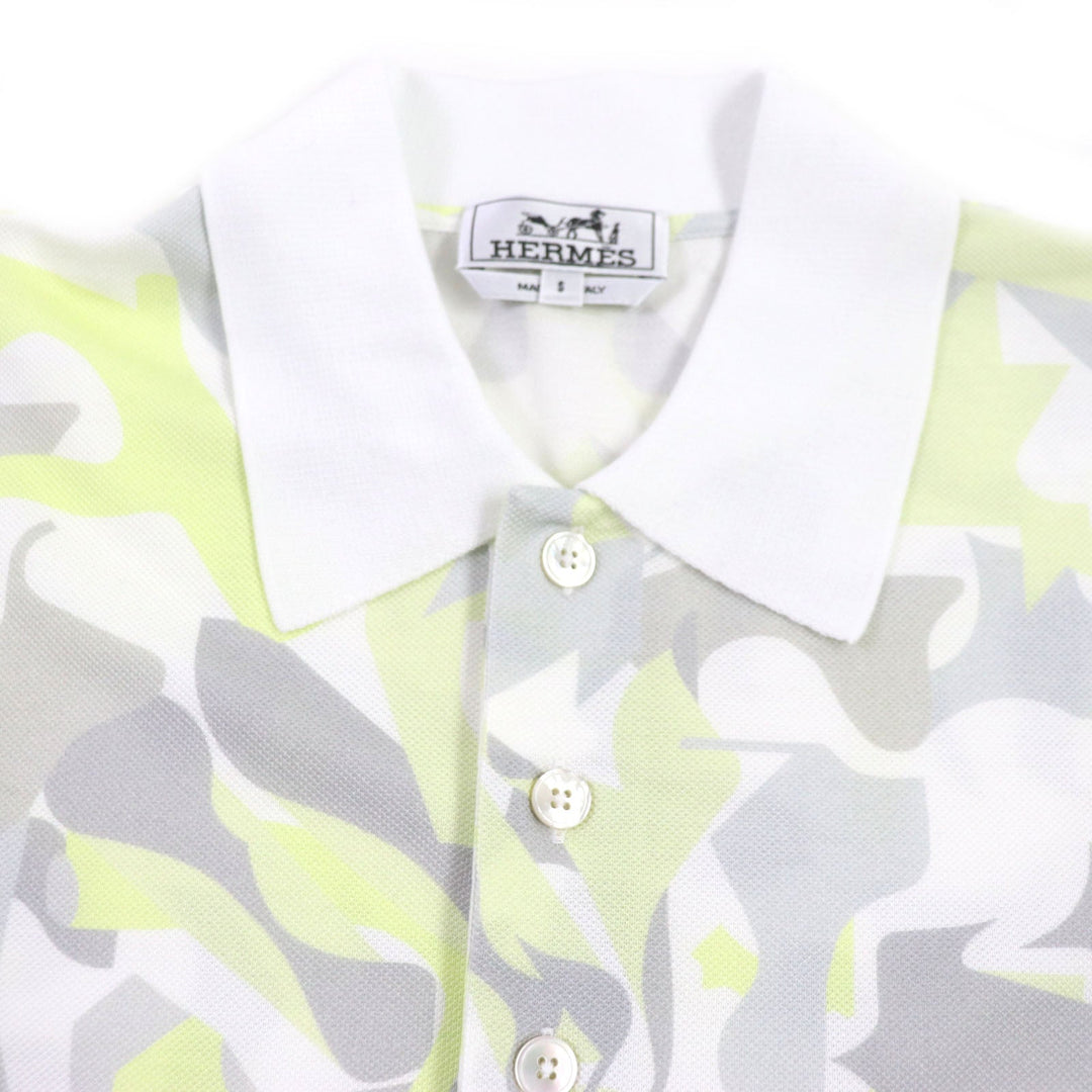 HERMES Short sleeve polo shirt Main: 100% cotton White Gray Yellow Panel Vegetal mens S Used Authentic