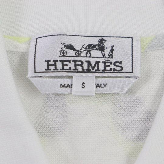 HERMES Short sleeve polo shirt Main: 100% cotton White Gray Yellow Panel Vegetal mens S Used Authentic
