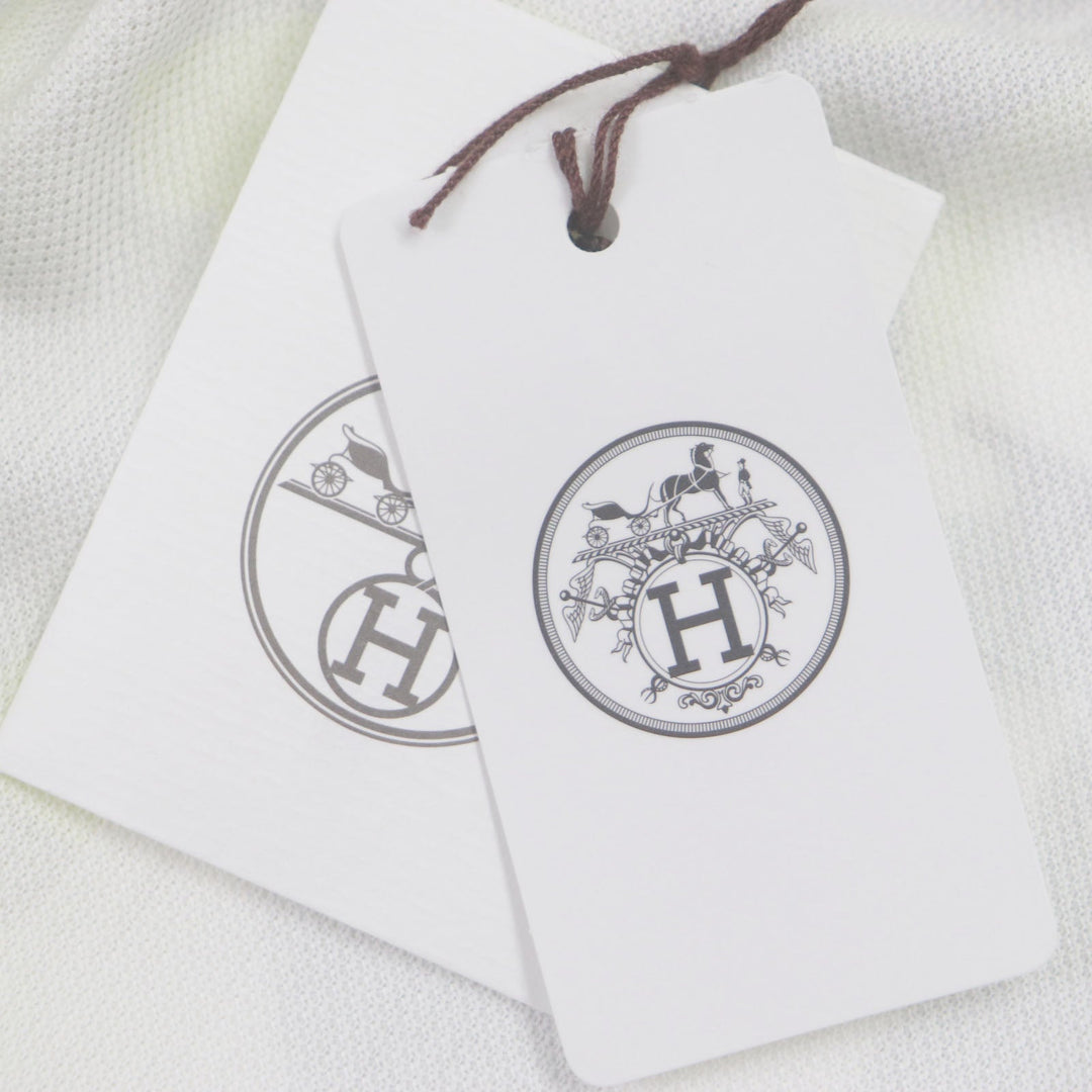 HERMES Short sleeve polo shirt Main: 100% cotton White Gray Yellow Panel Vegetal mens S Used Authentic