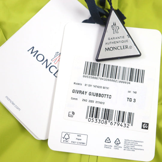 MONCLER Nylon jacket Main: 80% nylon, Main: 20% polyurethane Lime yellow GIVRAY mens 3 Used Authentic