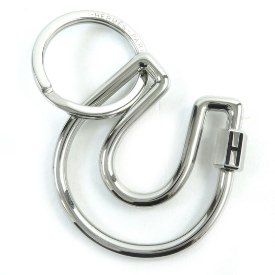 HERMES key ring H077329FJ03 Stainless Steel Silver Horseshoe Fair a Cheval Keyring mens Used Authentic