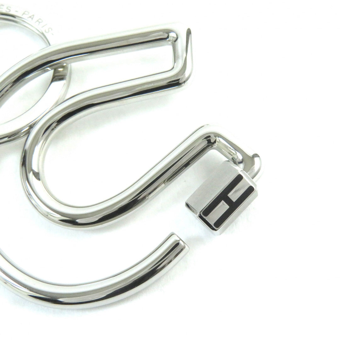 HERMES key ring H077329FJ03 Stainless Steel Silver Horseshoe Fair a Cheval Keyring mens Used Authentic