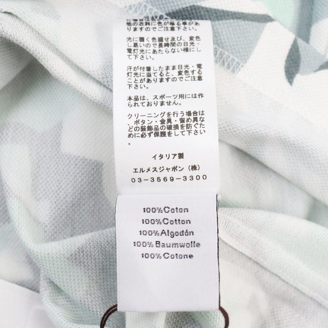 HERMES Short sleeve polo shirt Main: 100% cotton Gray Blue Puzzle Vegetal mens L Used Authentic