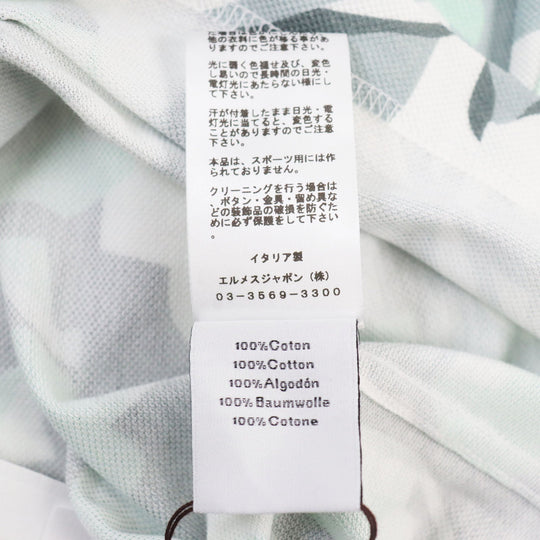 HERMES Short sleeve polo shirt Main: 100% cotton Gray Blue Puzzle Vegetal mens L Used Authentic