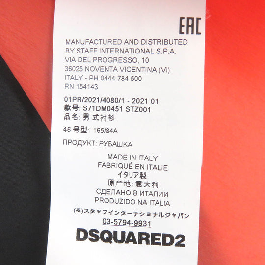 DSQUARED2 Short sleeve shirt S71DM0451 Lace: 70% cotton, 30% nylon Satin: 100% polyester Other fabric: 100% nylon Pattern: 100% silk Left sleeve: 100% polyester Black orange mens 46 Used Authentic