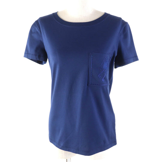 HERMES Short sleeve T-shirt Main: 100% cotton, Part: 100% polyester Navy Women 34 Used Authentic