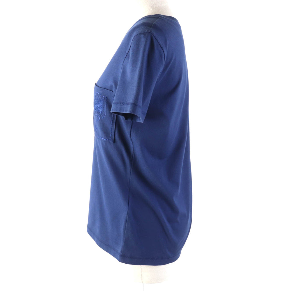 HERMES Short sleeve T-shirt Main: 100% cotton, Part: 100% polyester Navy Women 34 Used Authentic