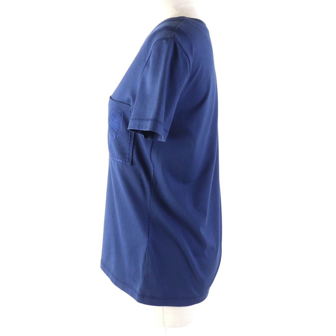 HERMES Short sleeve T-shirt Main: 100% cotton, Part: 100% polyester Navy Women 34 Used Authentic