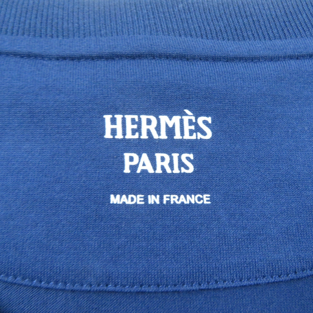 HERMES Short sleeve T-shirt Main: 100% cotton, Part: 100% polyester Navy Women 34 Used Authentic