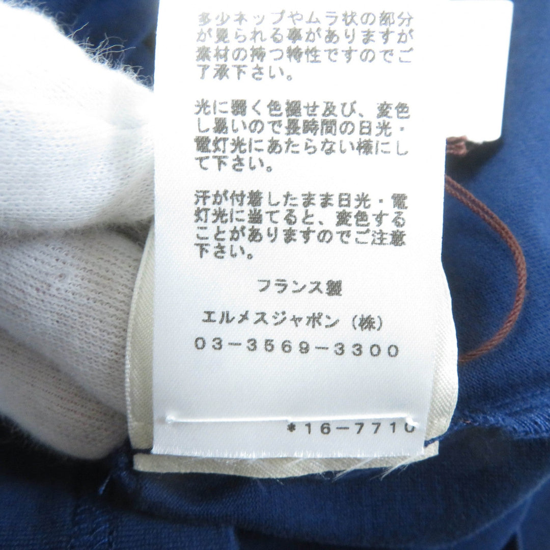 HERMES Short sleeve T-shirt Main: 100% cotton, Part: 100% polyester Navy Women 34 Used Authentic