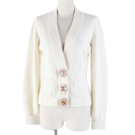 CHANEL cardigan P73102 Main: 99% cashmere, Main: 1% elastane (polyurethane) white Women 34 Used Authentic