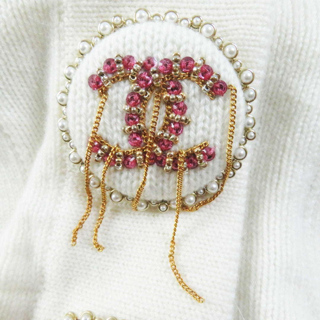 CHANEL cardigan P73102 Main: 99% cashmere, Main: 1% elastane (polyurethane) white Women 34 Used Authentic