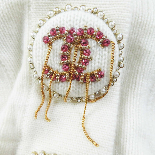 CHANEL cardigan P73102 Main: 99% cashmere, Main: 1% elastane (polyurethane) white Women 34 Used Authentic
