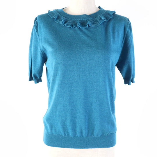 PRADA Short sleeve knit P24I0F Main: 75% wool, Main: 25% silk blue Women 42 Used Authentic